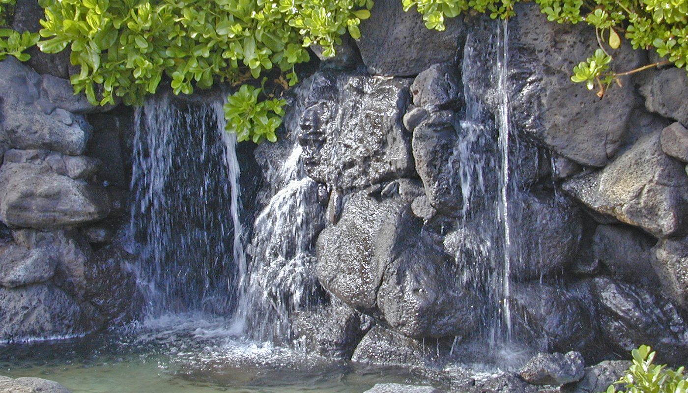 Artificial waterfalls look like natural stone