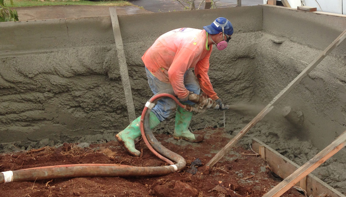 Photo: shooting shotcrete at job site in Aiea (Oahu, Hawaii)