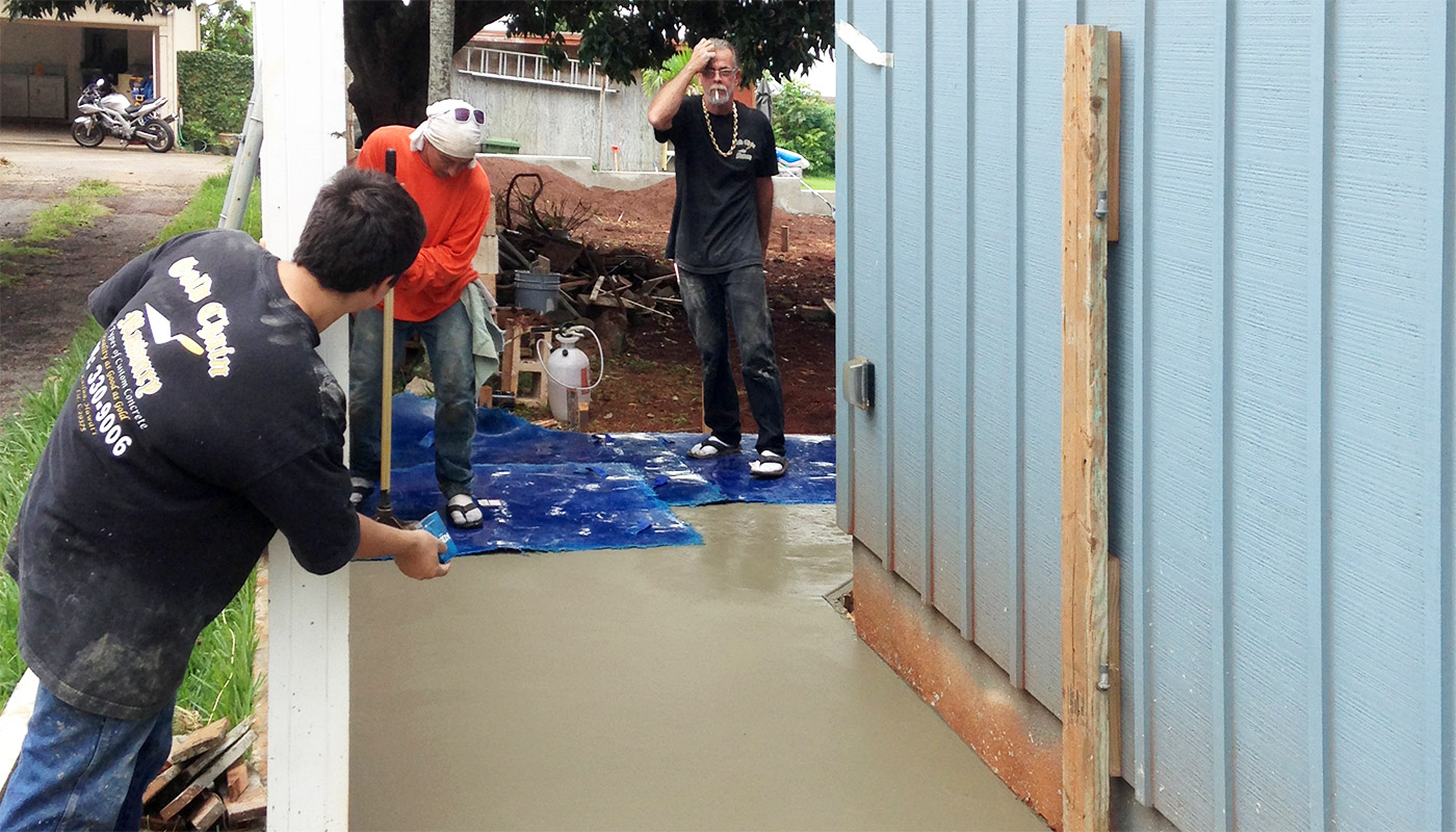 Photo: the final pass on a smooth cement walkway in Aiea (Oahu, Hawaii)