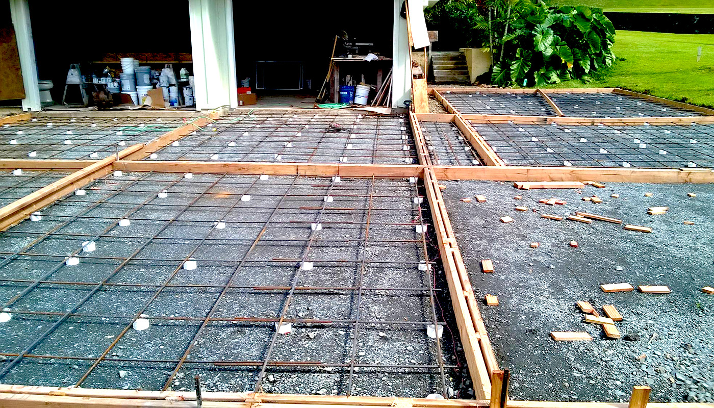 Photo: frame and rebar steel work for custom residential driveway (Oahu, Hawaii)