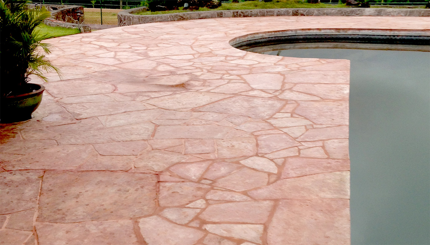 Photo: natural flagstone pool deck