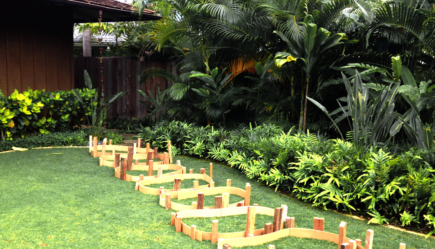 Photo: form shapes and test layout, how to make an island-style pathway look like paving stones