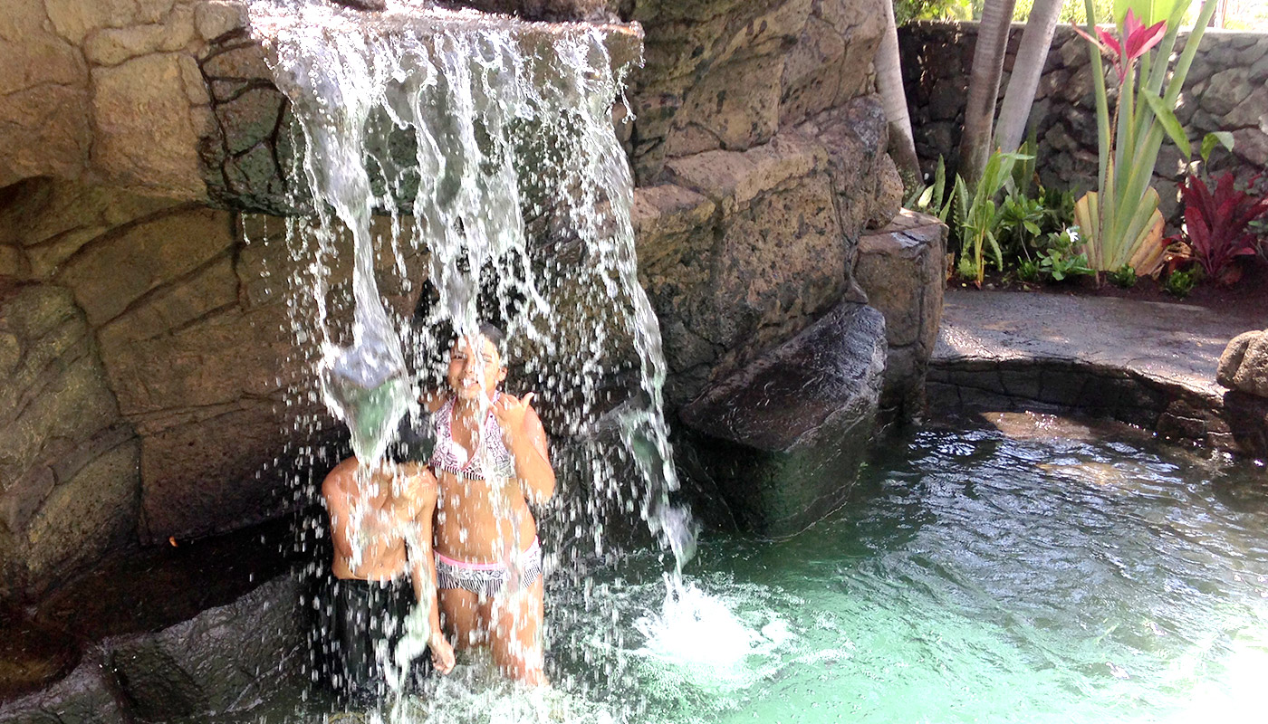 Photo: swimming pool retrofit, add waterfall feature