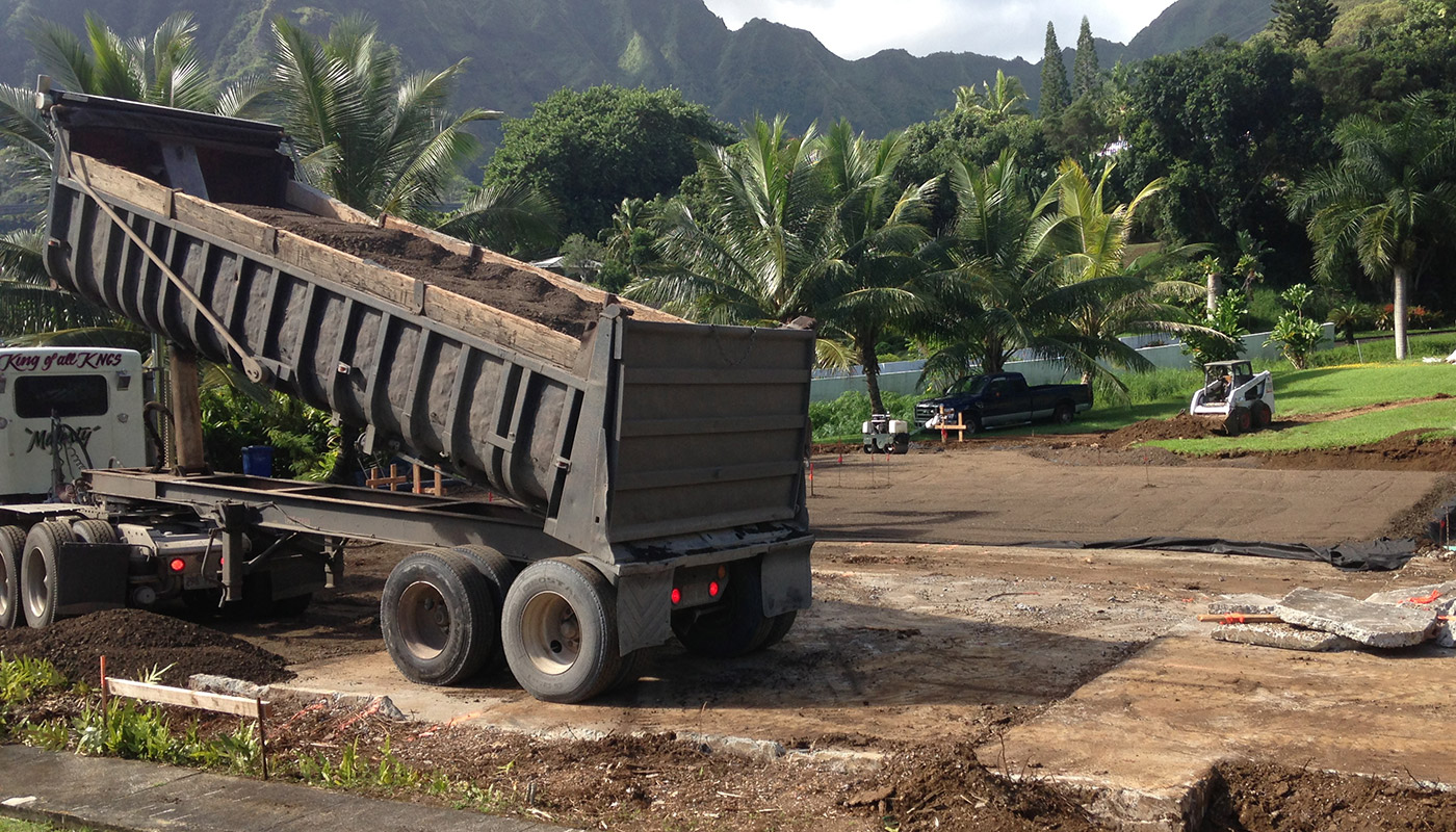 Photo: concrete slab foundation and flatwork for Haiku residence.