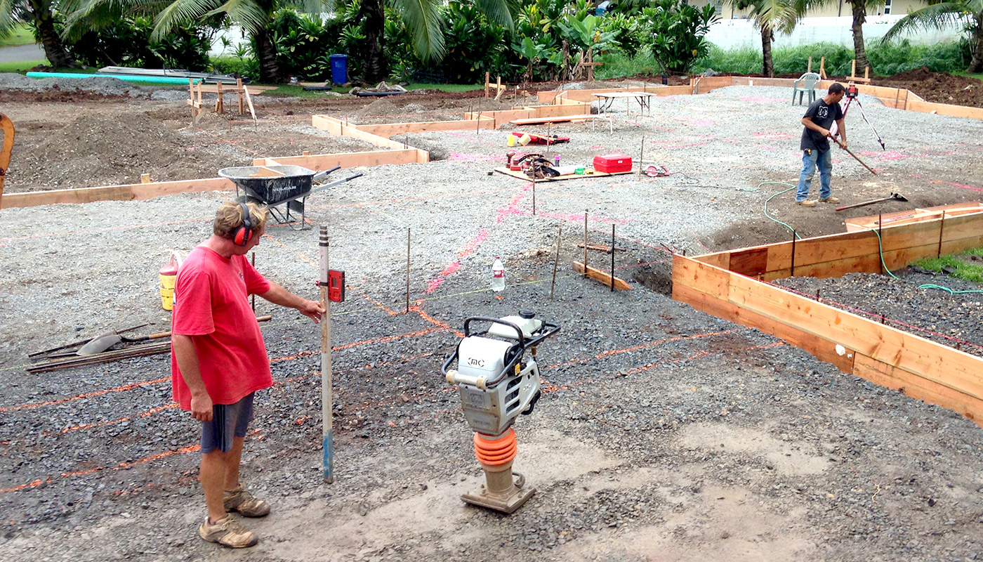 Photo: concrete slab foundation and flatwork for Haiku residence.