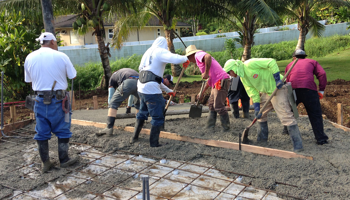 Photo: concrete slab foundation and flatwork for Haiku residence.