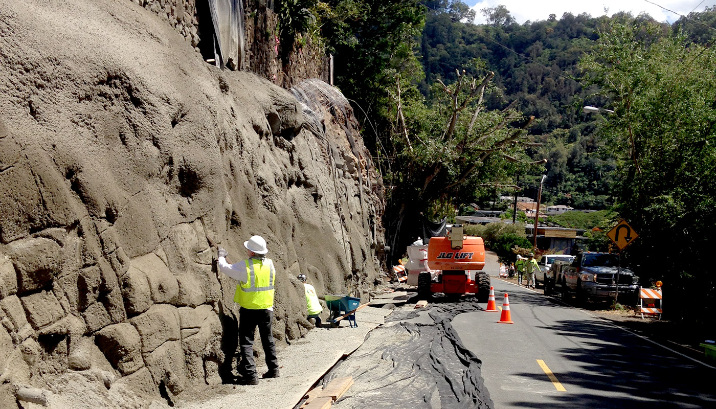 Photo: Oahu roadside retaining wall in Makiki Heights