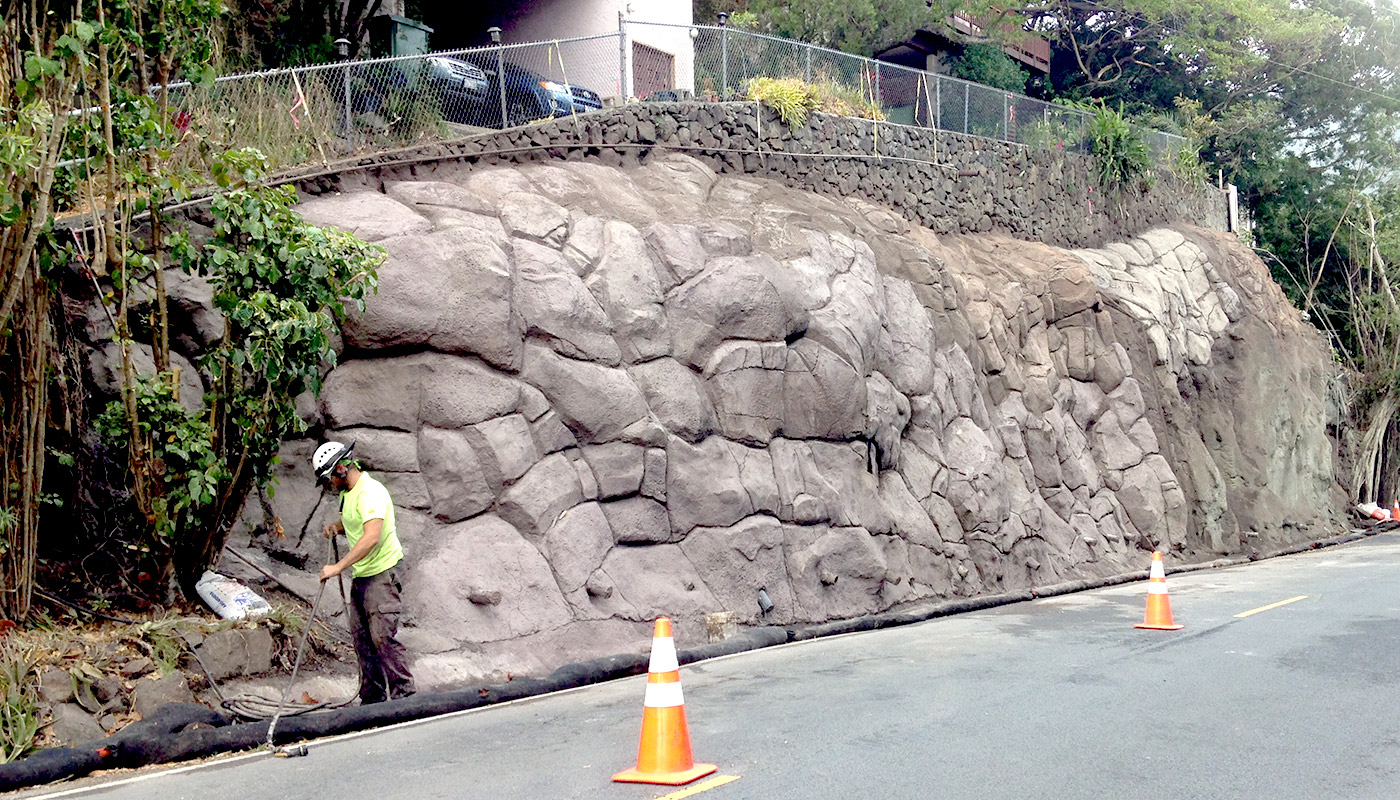 Photo: Oahu roadside retaining wall in Makiki Heights