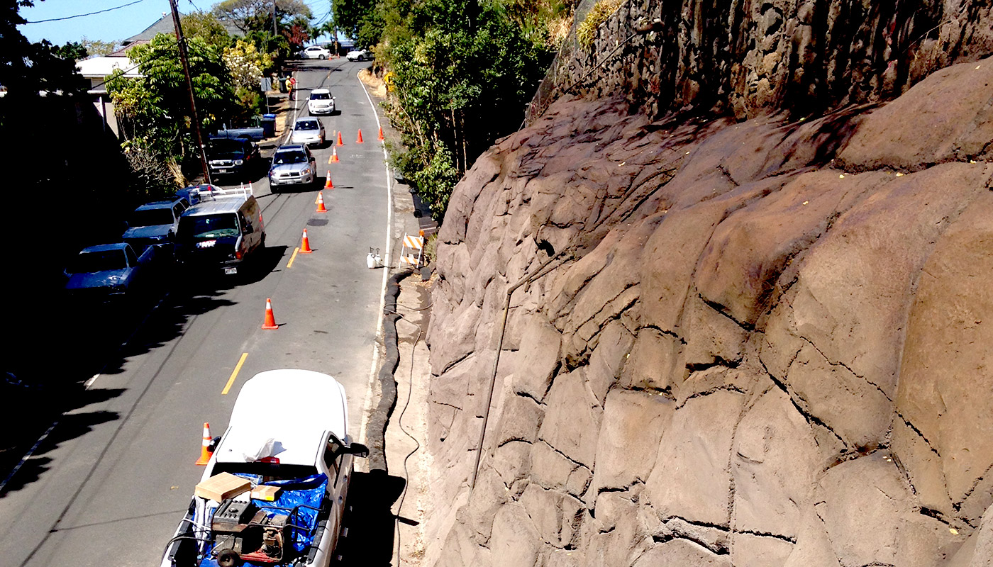 Photo: Oahu roadside retaining wall in Makiki Heights