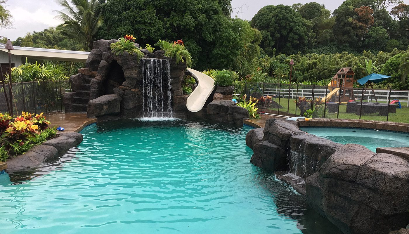 custom residential swimming pool in Ha'iku, Oahu, Hawaii